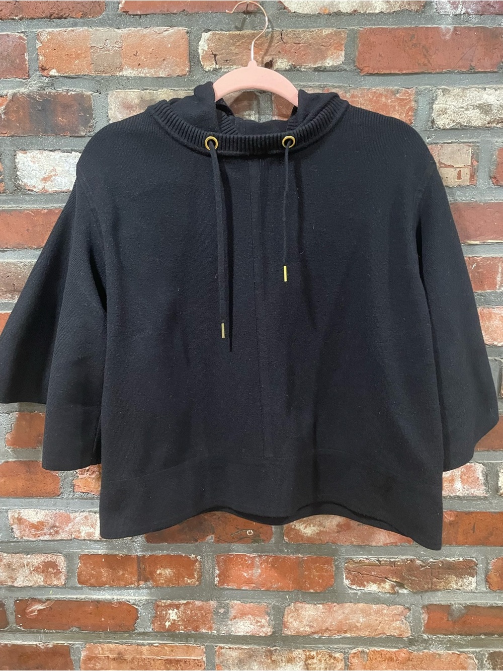 Anthropologie Black Hooded Cropped Cowl Sweater